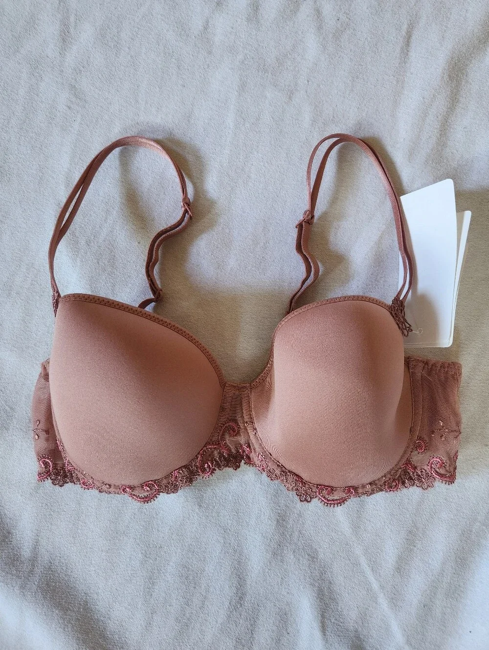 NWT Simone Perele Delice 3D Plunge Bra 32C Rose Pink Embroidered Lace